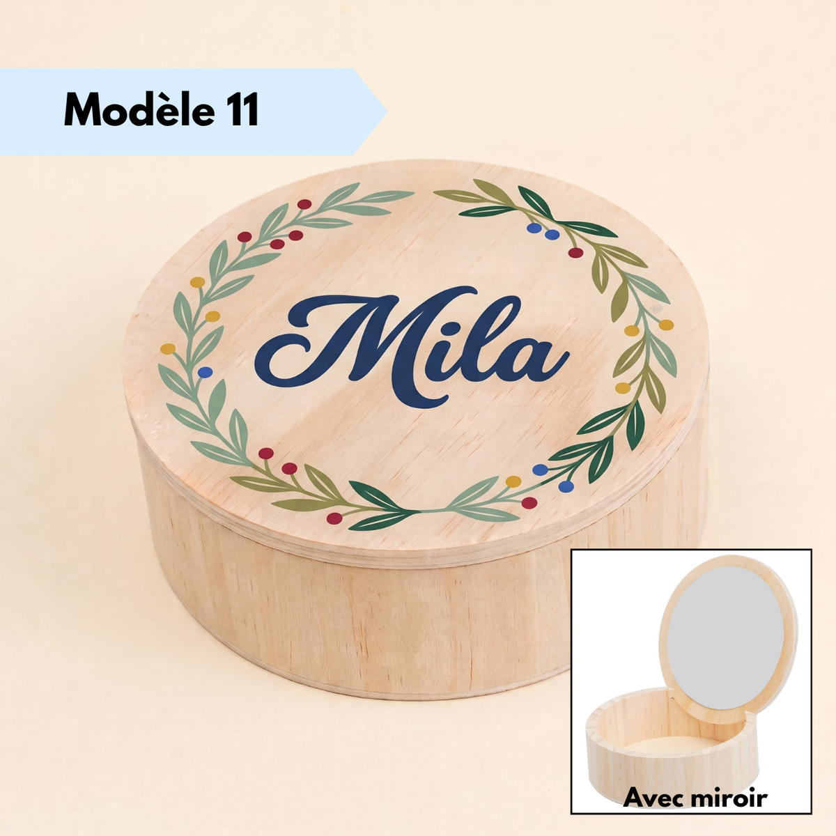Boîte ronde personnalisée pour ranger bijoux et petits trésors