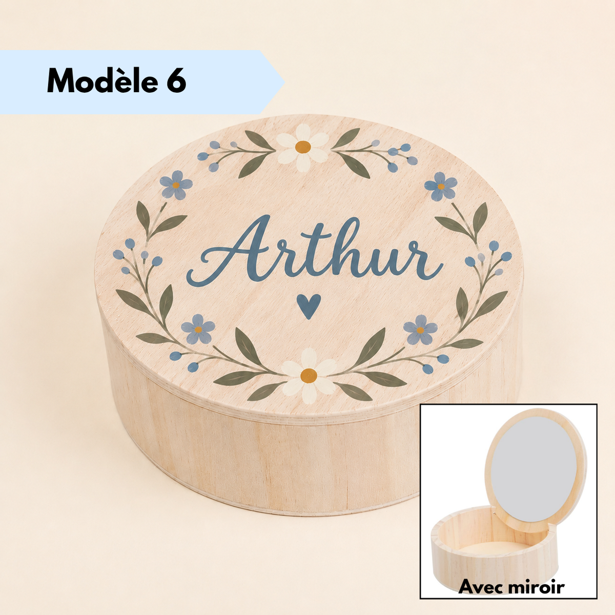 Boîte à bijoux artisanale personnalisée avec décoration florale faite à la main