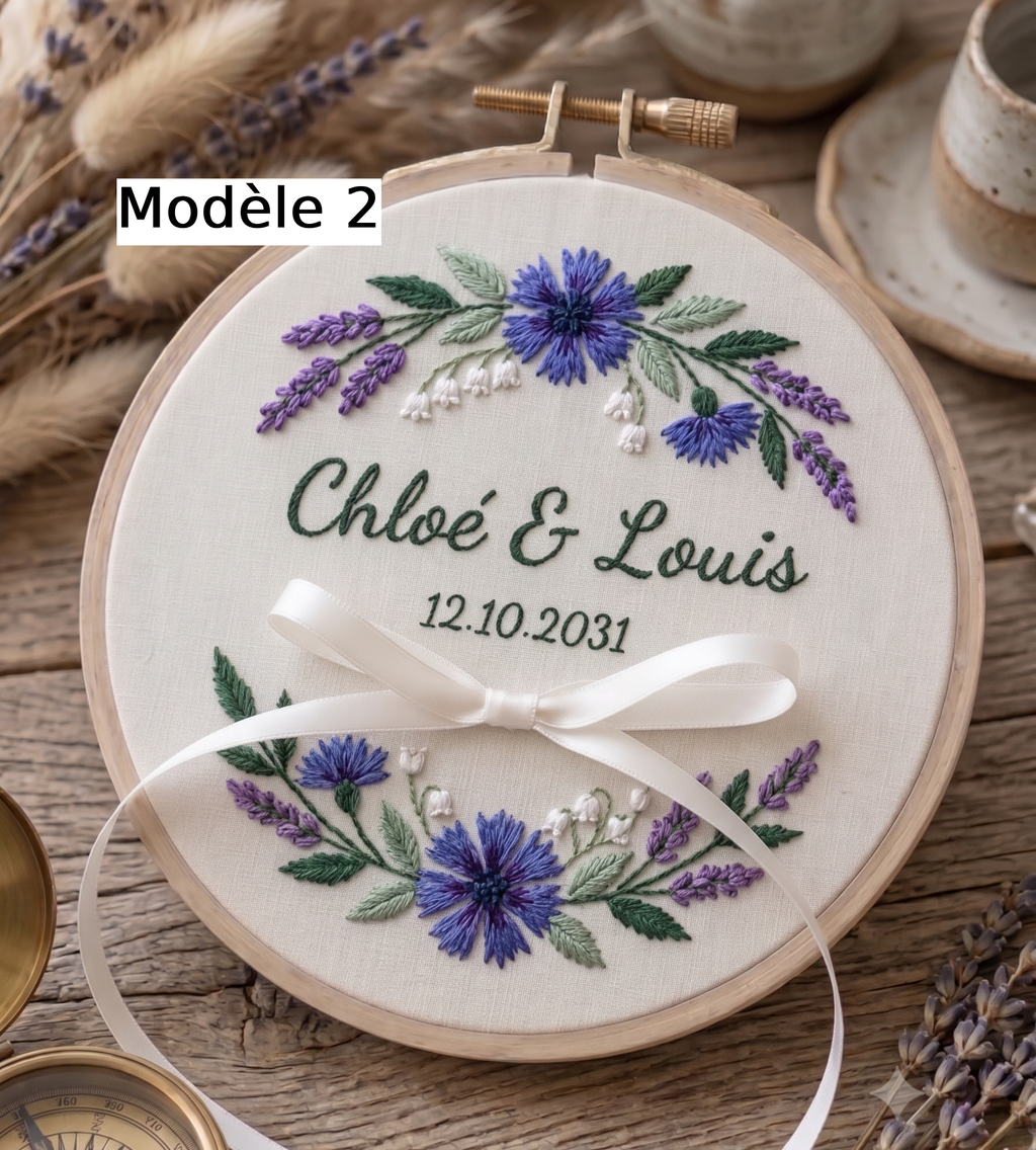 Porte-alliances brodé personnalisé avec motif floral