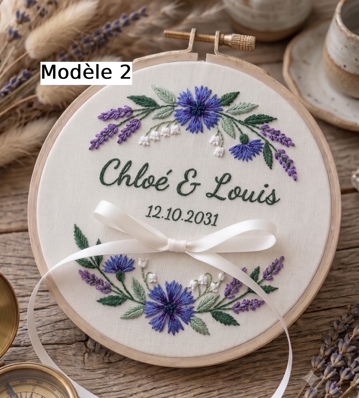 Porte-alliances brodé personnalisé avec motif floral