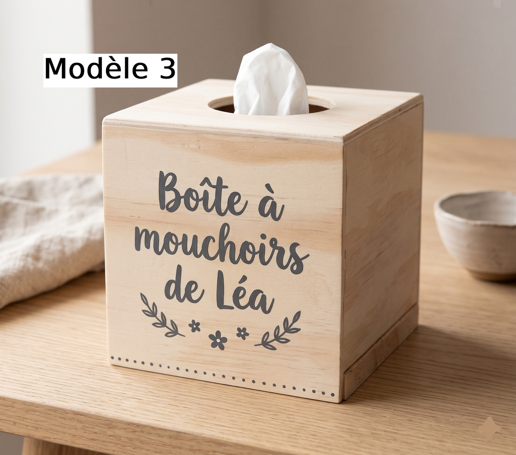 Boîte à mouchoirs cubique en bois personnalisée avec décoration florale