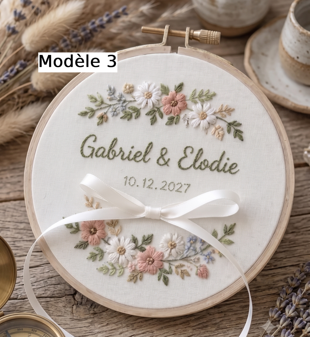 Porte-alliances en tambour brodé pour cérémonie de mariage