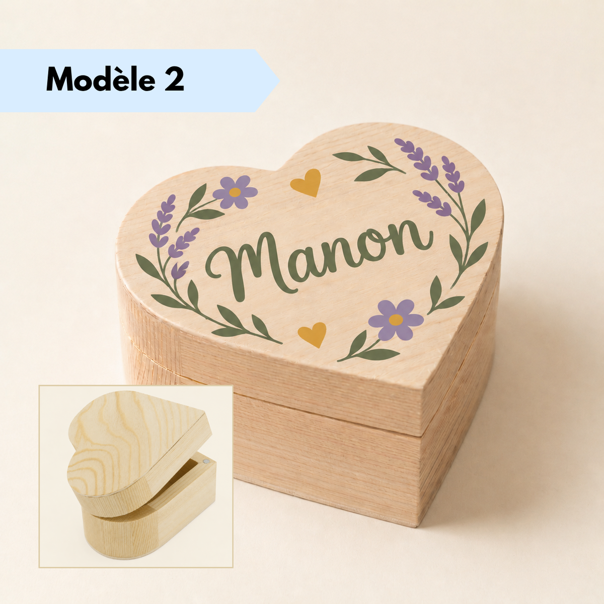 Boîte cœur personnalisée peinte à la main avec décoration florale