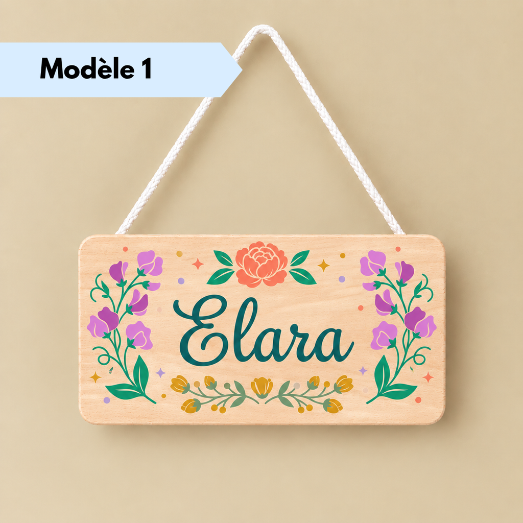 Plaque prénom rectangulaire en bois personnalisée pour chambre enfant