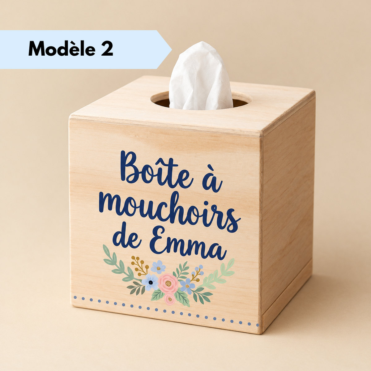 Boîte à mouchoirs en bois personnalisée peinte à la main avec prénom