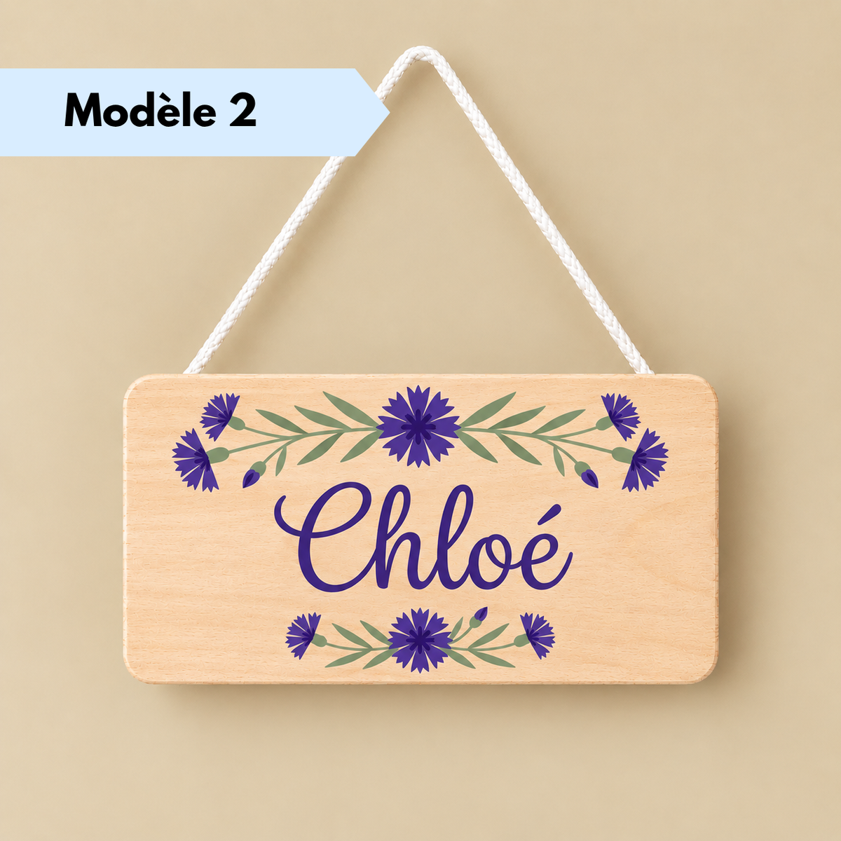 Plaque prénom en bois avec décoration florale pour chambre bébé