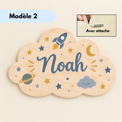 Plaque prénom nuage en bois pour décoration chambre enfant