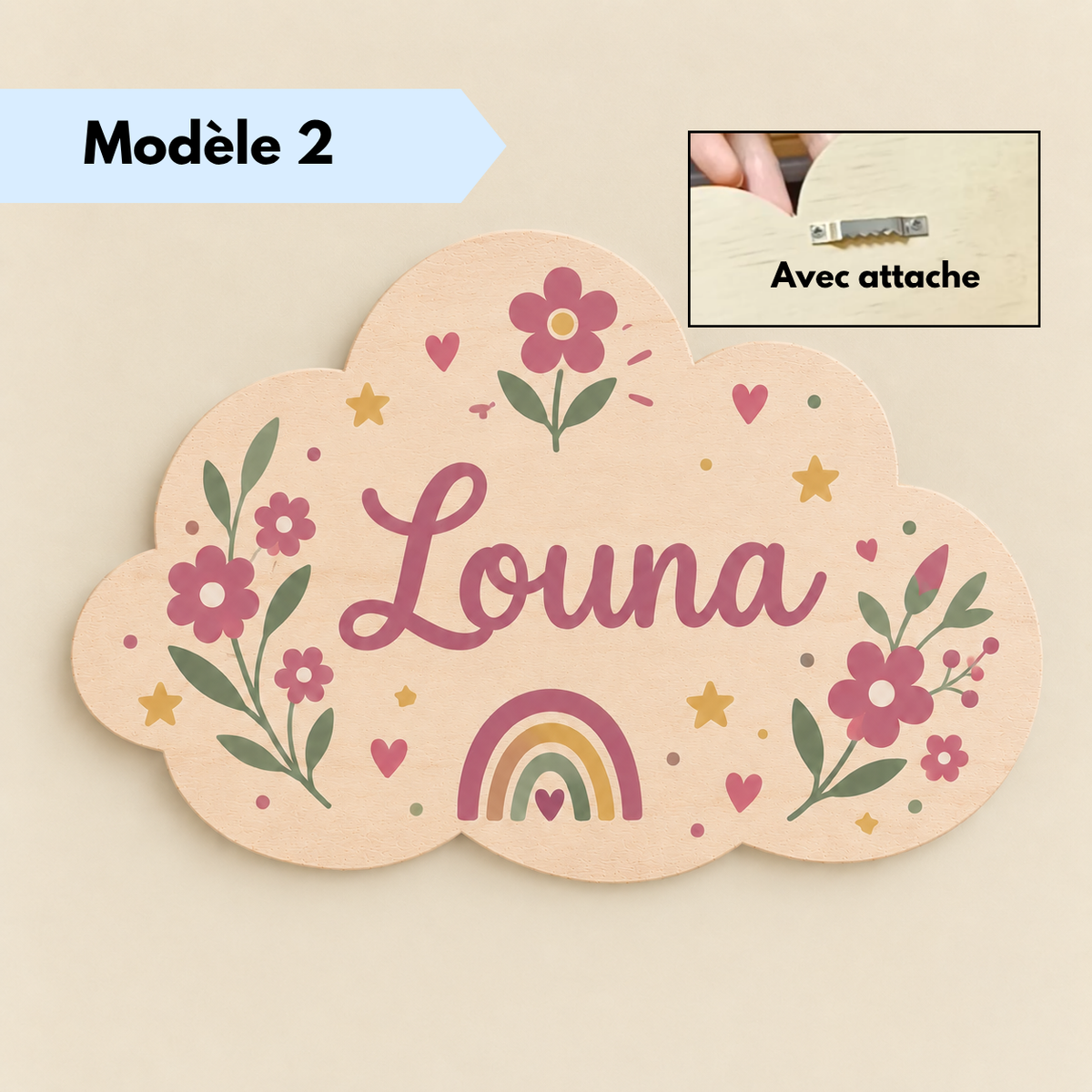 Plaque Prénom Nuage en Bois Personnalisée