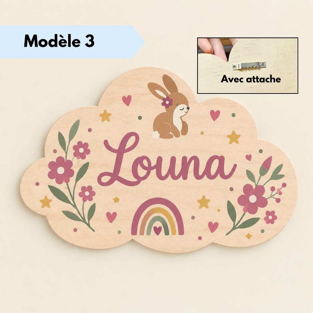 Plaque nuage personnalisée avec prénom pour chambre bébé