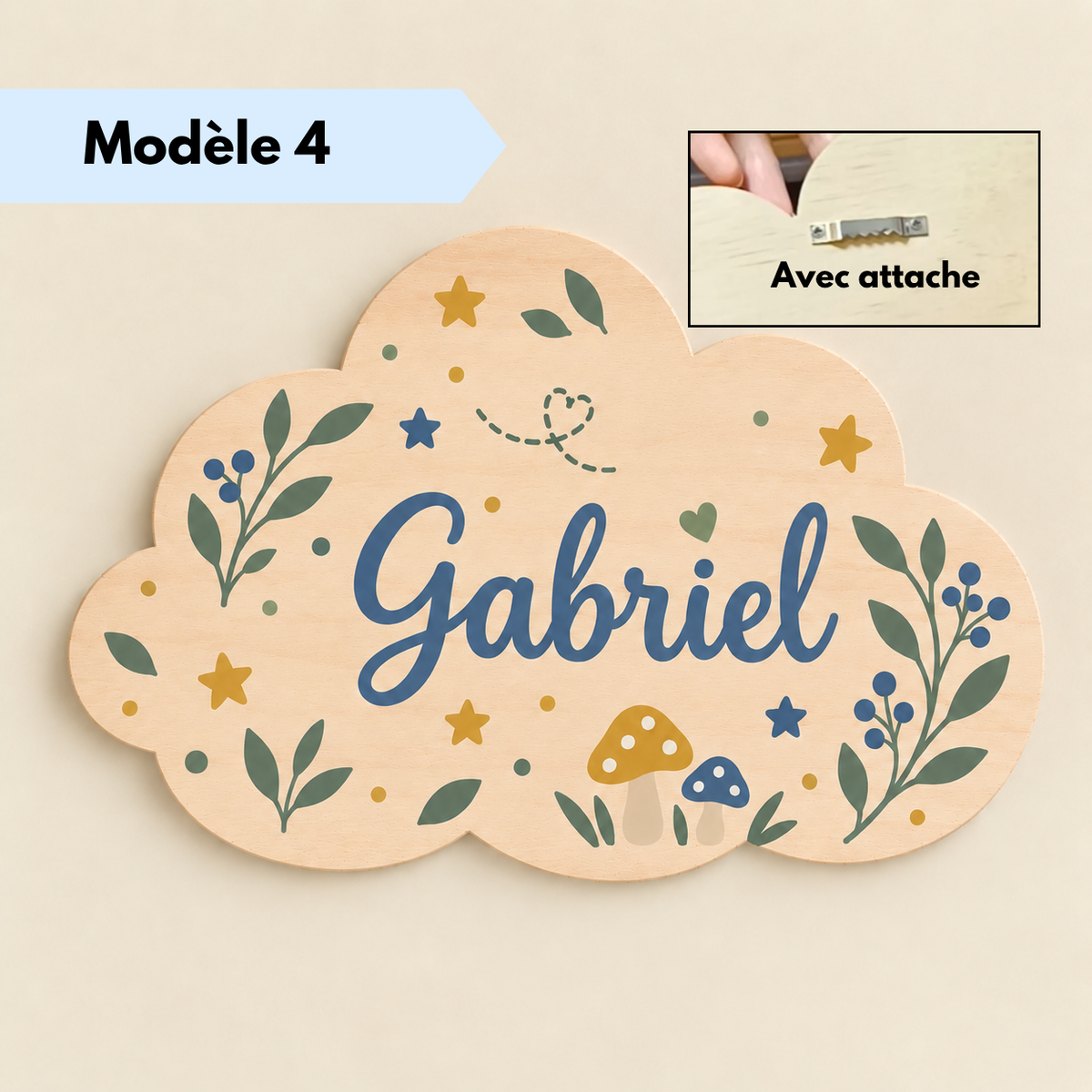 Décoration prénom en bois pour chambre de bébé en forme de nuage