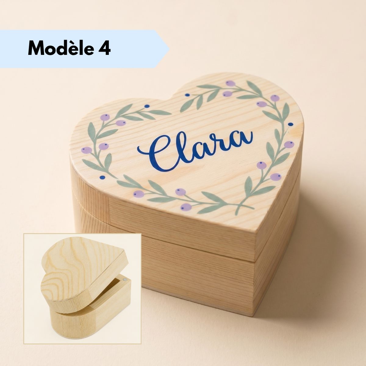 Boîte à bijoux enfant en bois avec prénom et fermeture aimantée