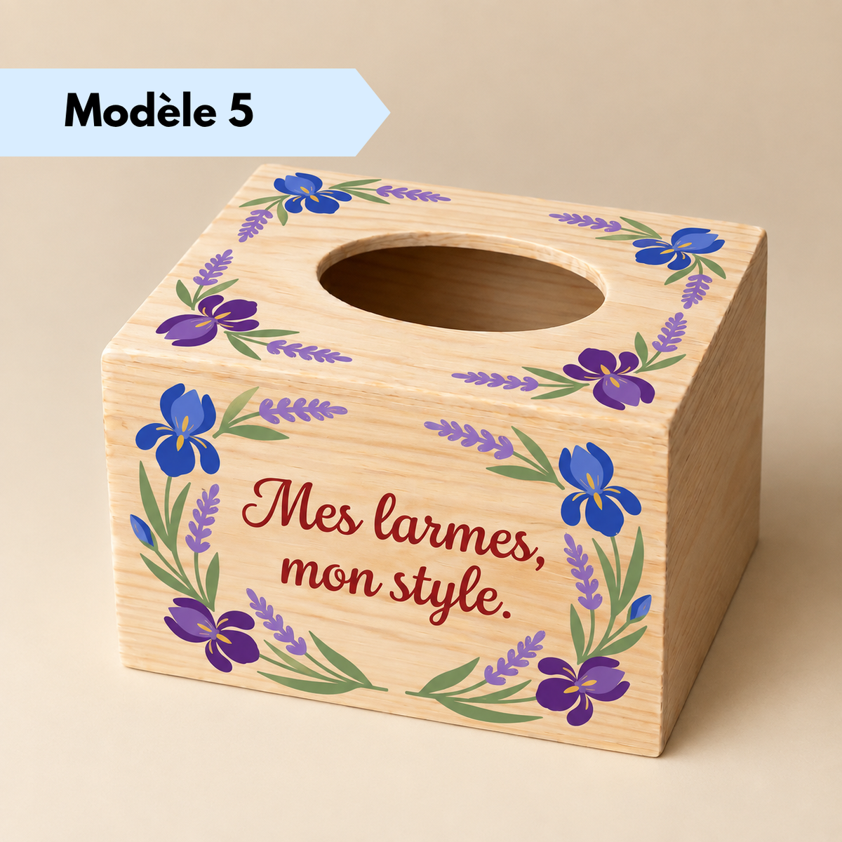 Boîte à mouchoirs en bois personnalisée avec prénom et motifs décoratifs
