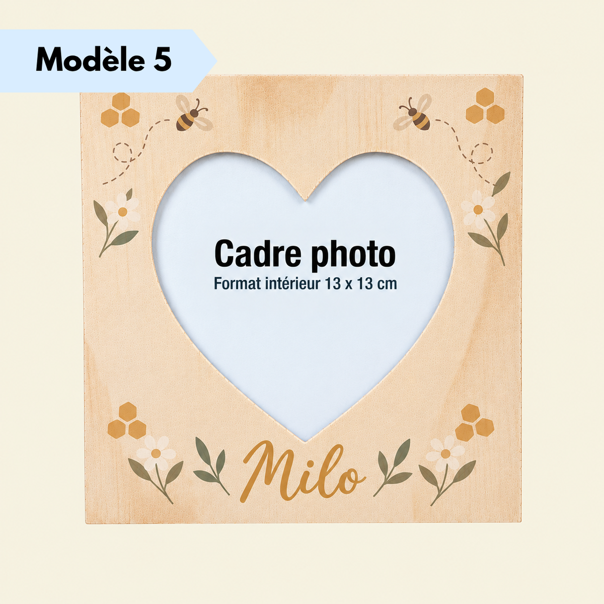 Cadre photo en bois naturel avec ouverture cœur pour photo personnelle