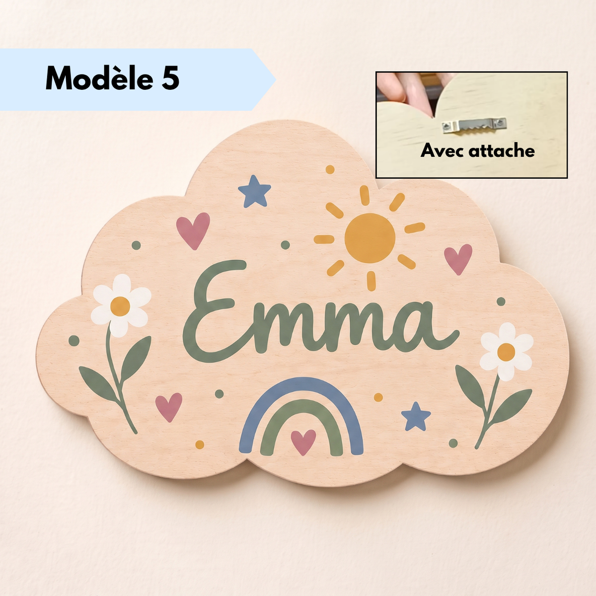 Plaque Prénom Nuage en Bois Personnalisée