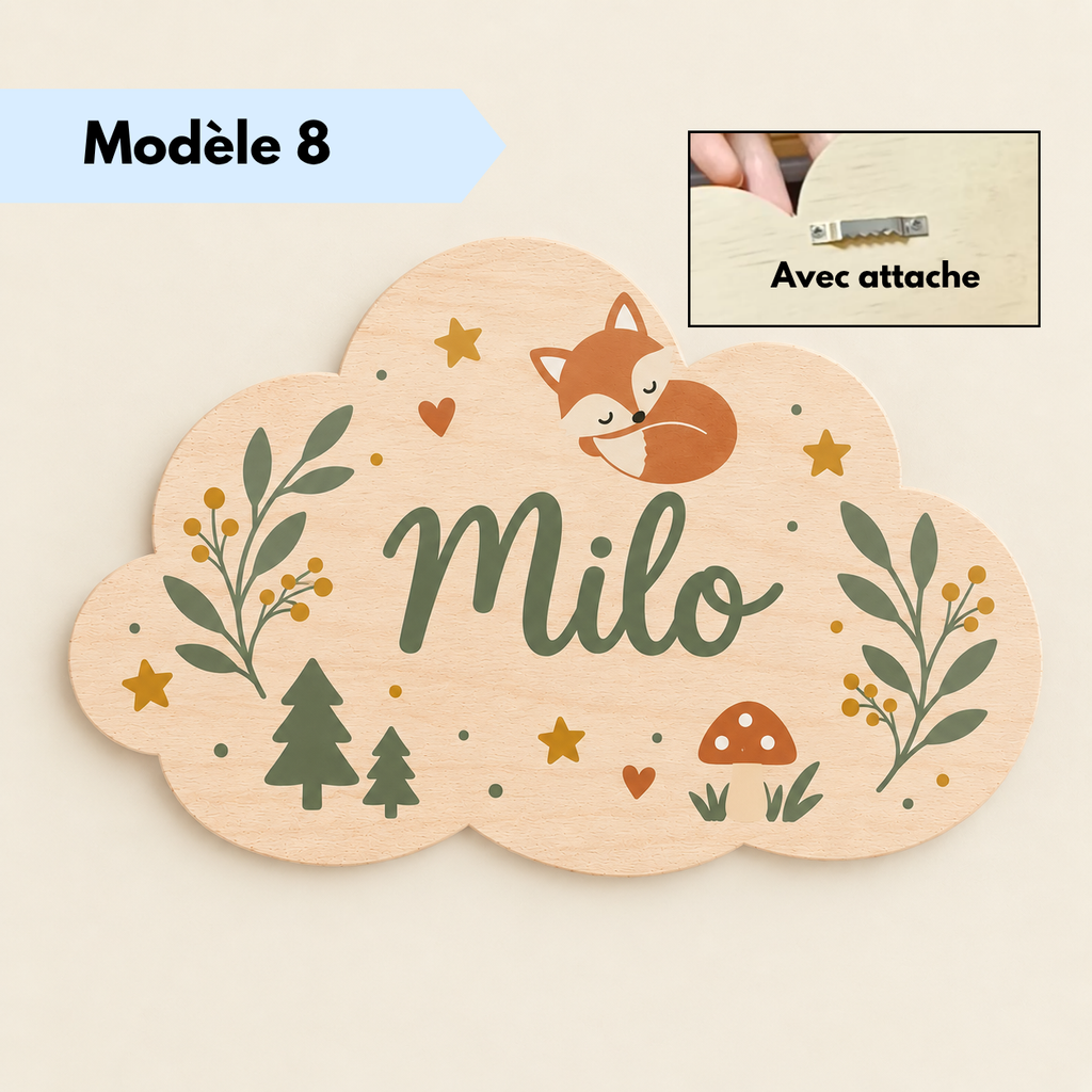 Plaque nuage en bois personnalisée avec prénom et petit avion
