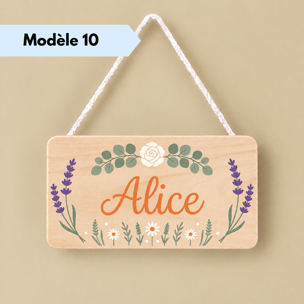 Plaque de porte prénom en bois pour chambre d'enfant