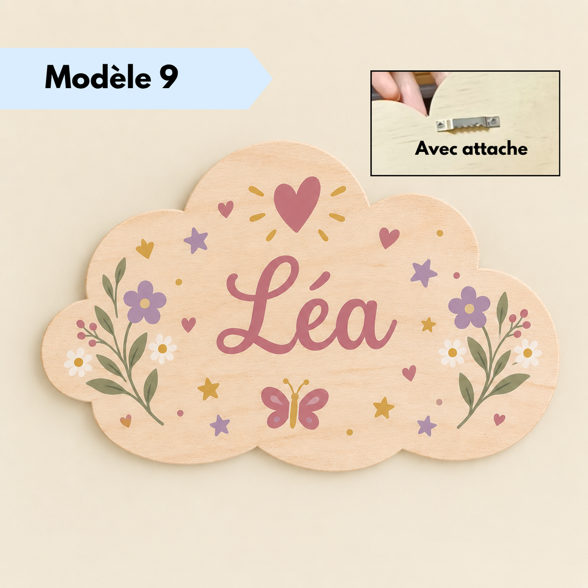 Décoration prénom en bois pour chambre de bébé en forme de nuage