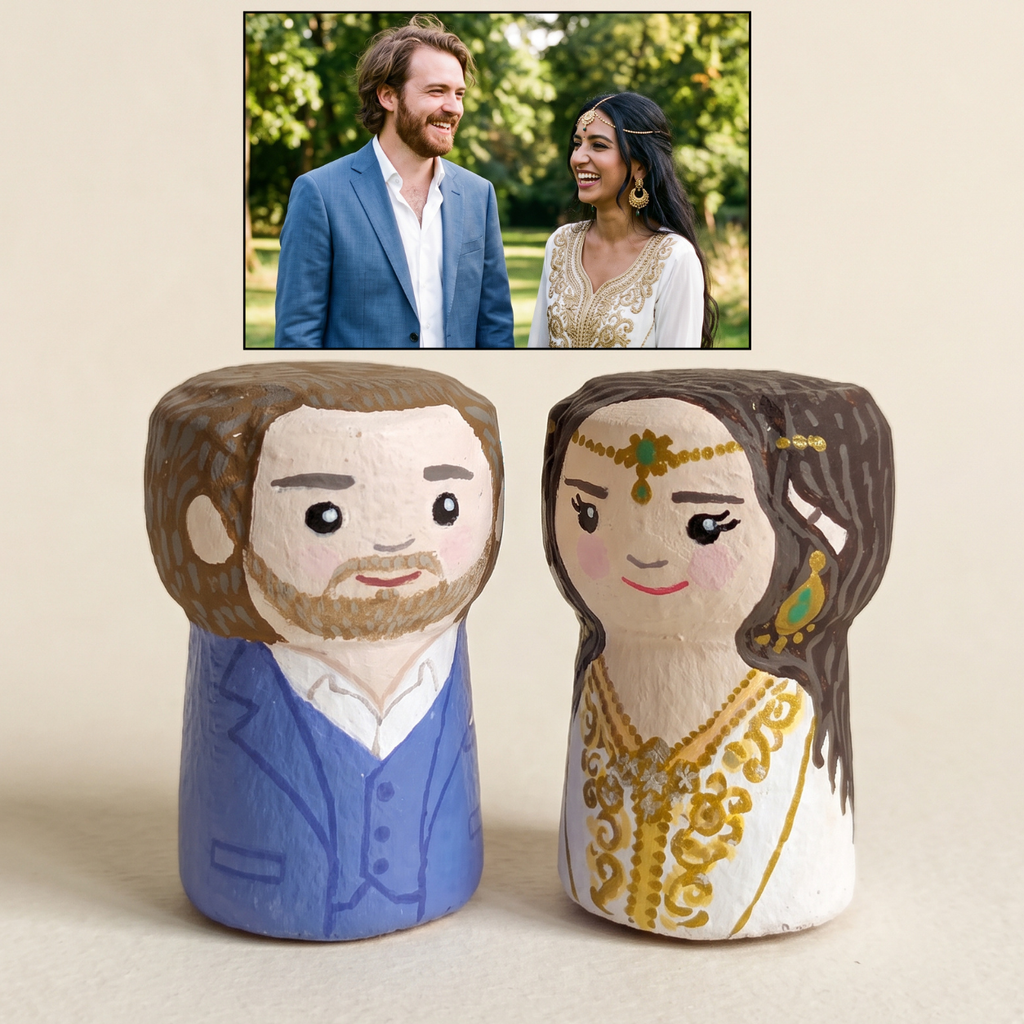 Figurines de couple personnalisées fabriquées à la main en bouchon de liège