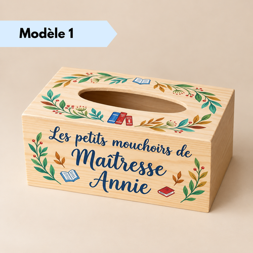 Boîte à mouchoirs en bois peinte à la main avec prénom
