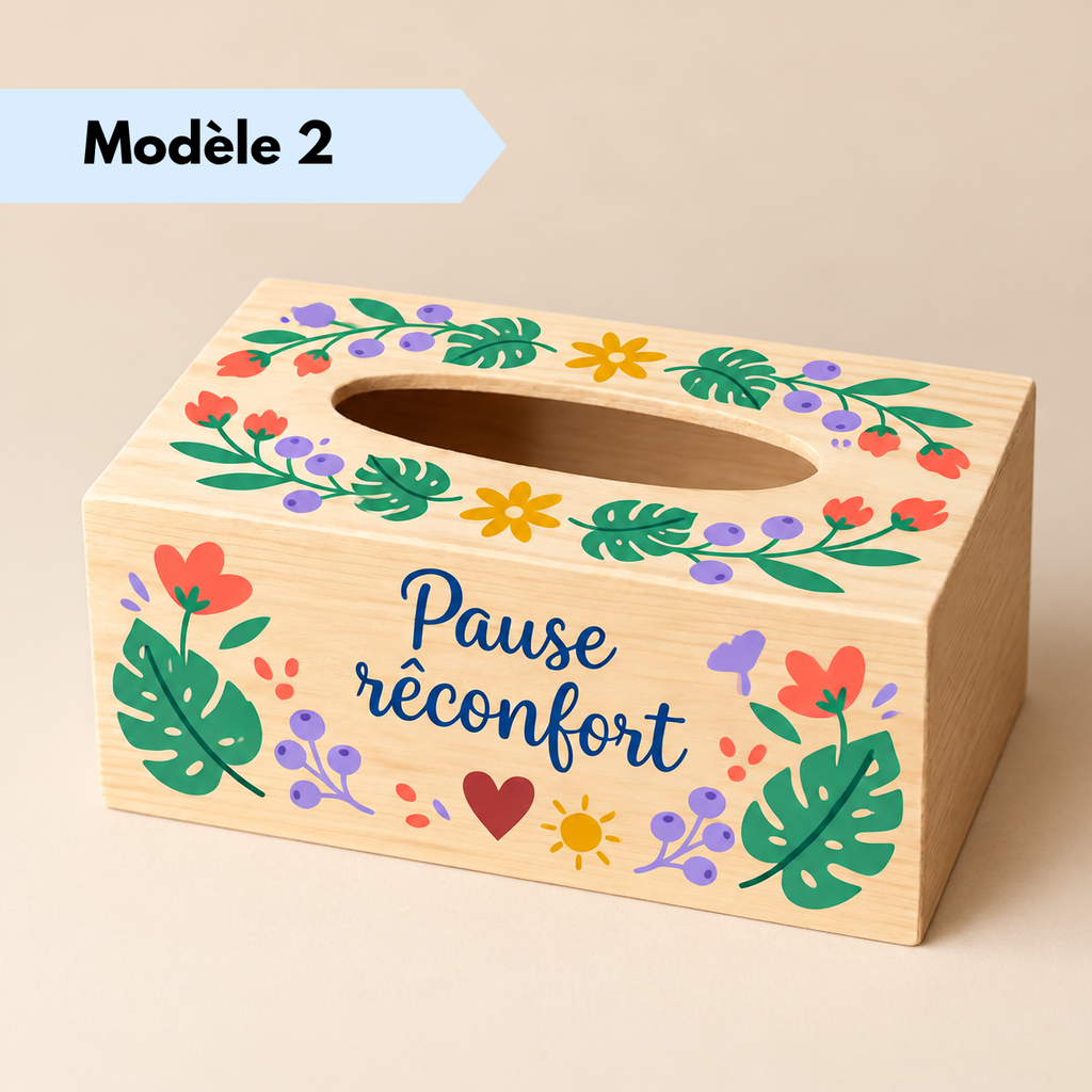 Boîte à mouchoirs en bois personnalisée avec prénom et motifs floraux