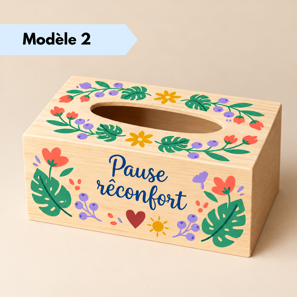Boîte à mouchoirs en bois personnalisée avec prénom et motifs floraux