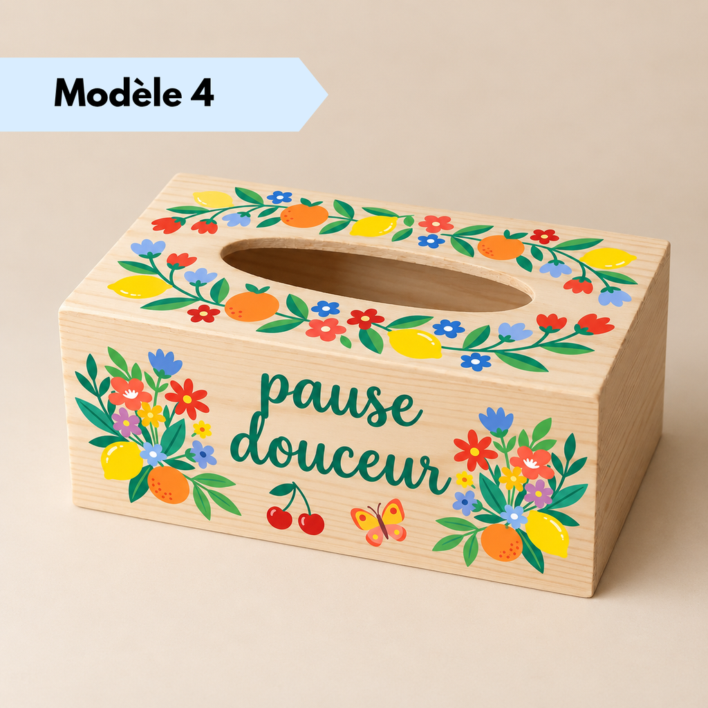 Boîte à mouchoirs en bois personnalisée avec texte peint à la main